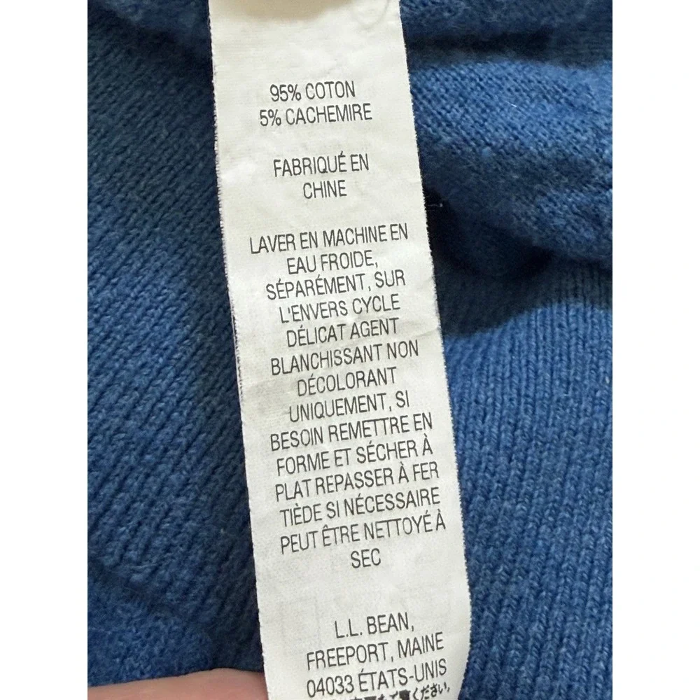 LL Bean Sweater Mens Large Tall Blue Cotton Cashmere V Neck Pullover